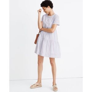 Madewell Crewneck Button Front Stripe Tiered Mini Dress Size XL NWT